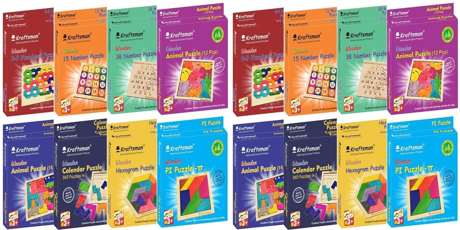 Braintastic Wooden Assorted Jigsaw Puzzle, Pack Of 16(2 Each Of 8 Different Puzzles), Birthday Return Gifts, Party Pack, Return 