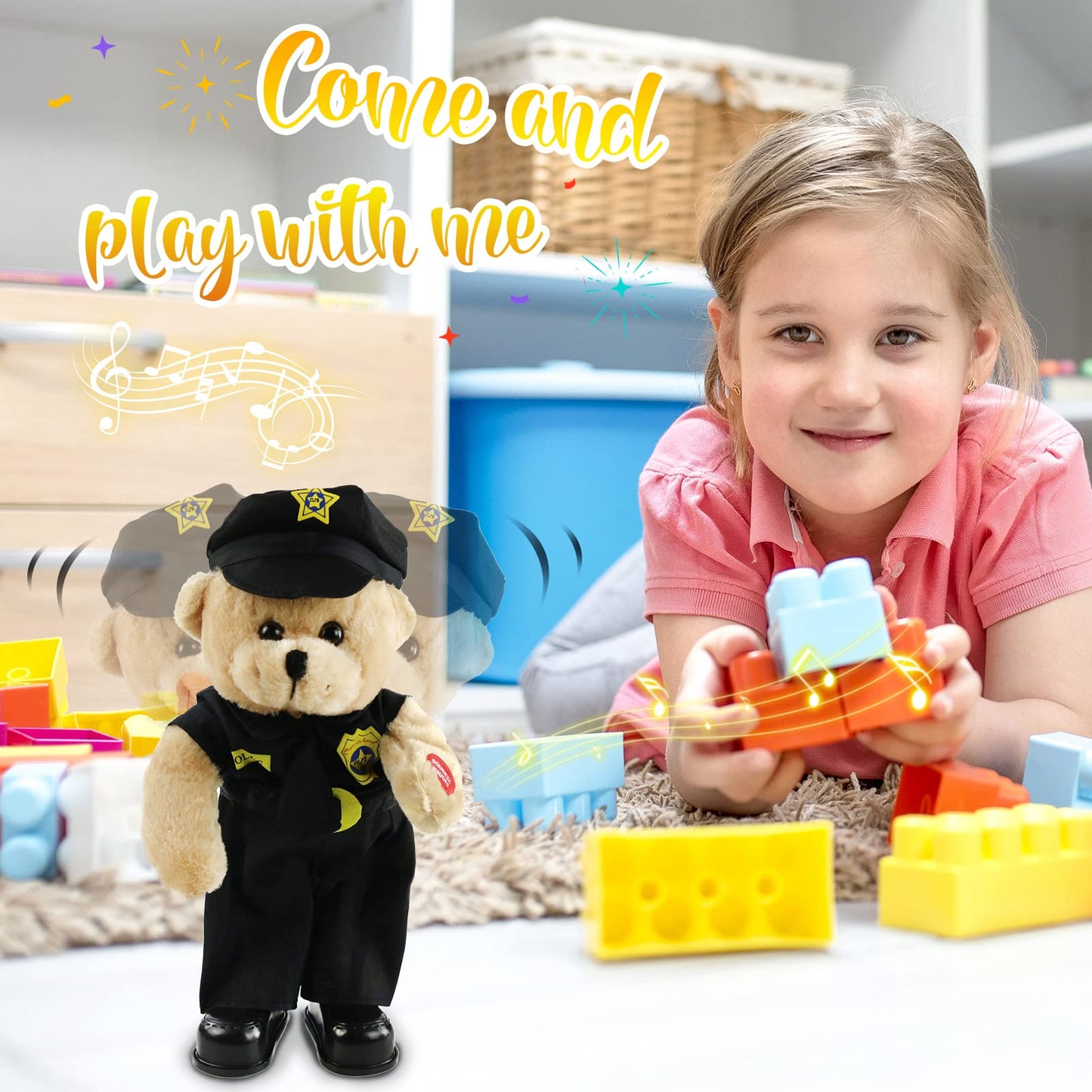 Houwsbaby 14 Electronic Police Teddy Bear Stuffed Animal Dancing Music Singing Waving Interactive Teddy Bear Plush Toy Presents