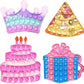 Qetrabone 4 Pcs Birthday Cake Crown Fidget Toys For Girl, Pop Fidget Toys Gift Bubbles Toy, Pizza Silicone Fidget Sensory Squeeze Bubbles Toy, Stress Relief Anti-Anxiety Autism