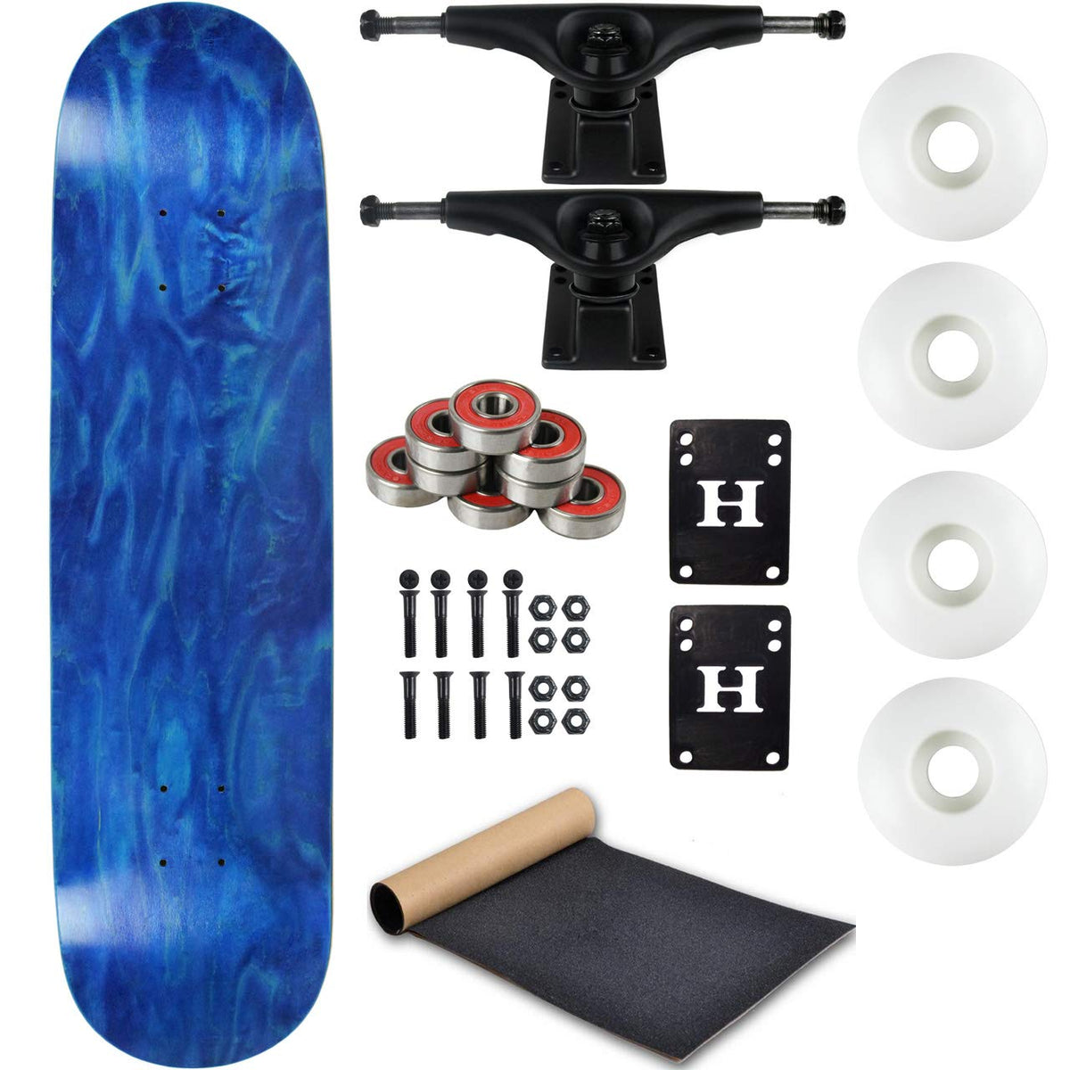 Moose Complete Skateboard Stain Blue 8.5 with Black Trucks and White Wheels