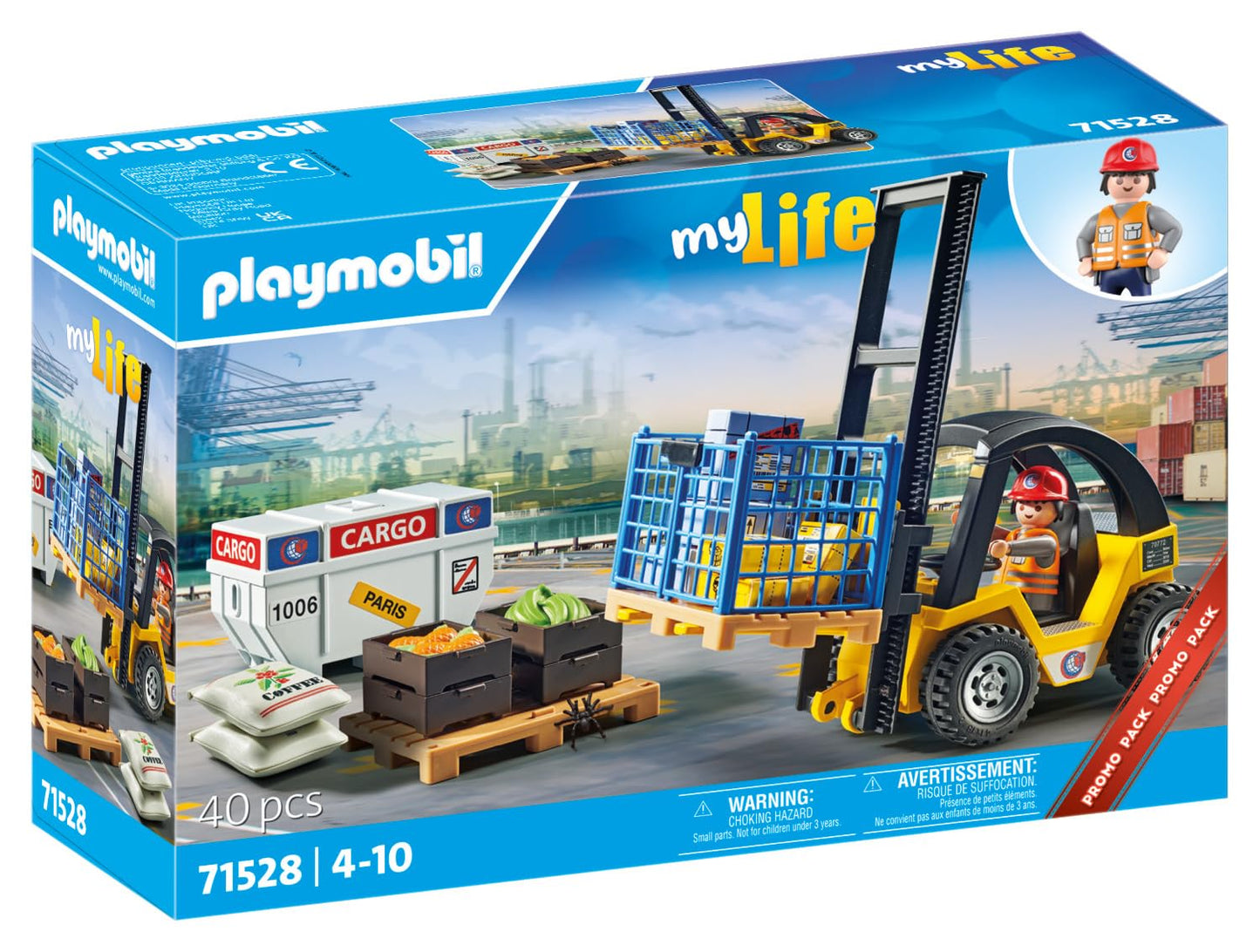 Playmobil Forklift Truck with Cargo, 22x9x20 cm, Plastic, Multicolor, Model 71528