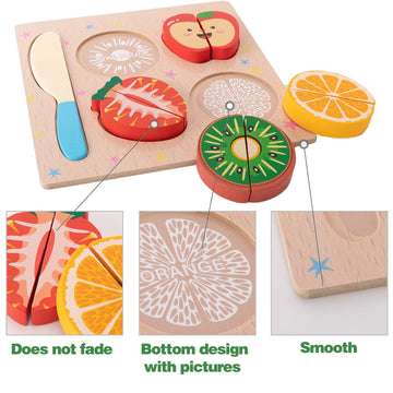 Cucos Wooden Cutting Puzzles For Kids Ages 1-5 Years Old, Wooden Peg Fruit Toddler Puzzles, Learning Toys Educational Gift For G