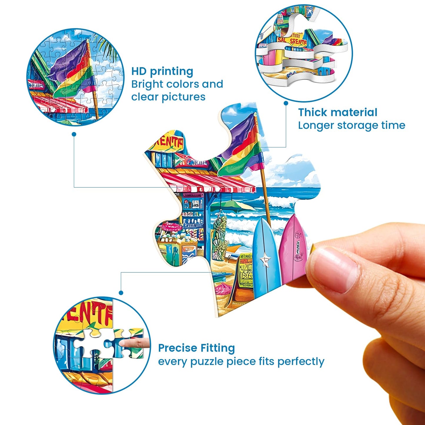 500 Piece Puzzles for Adults,Beach Surf Shack Puzzle,Recycled Cardboard Summer Jigsaw Puzzles 500 Pieces for Kids,Challenging Fa