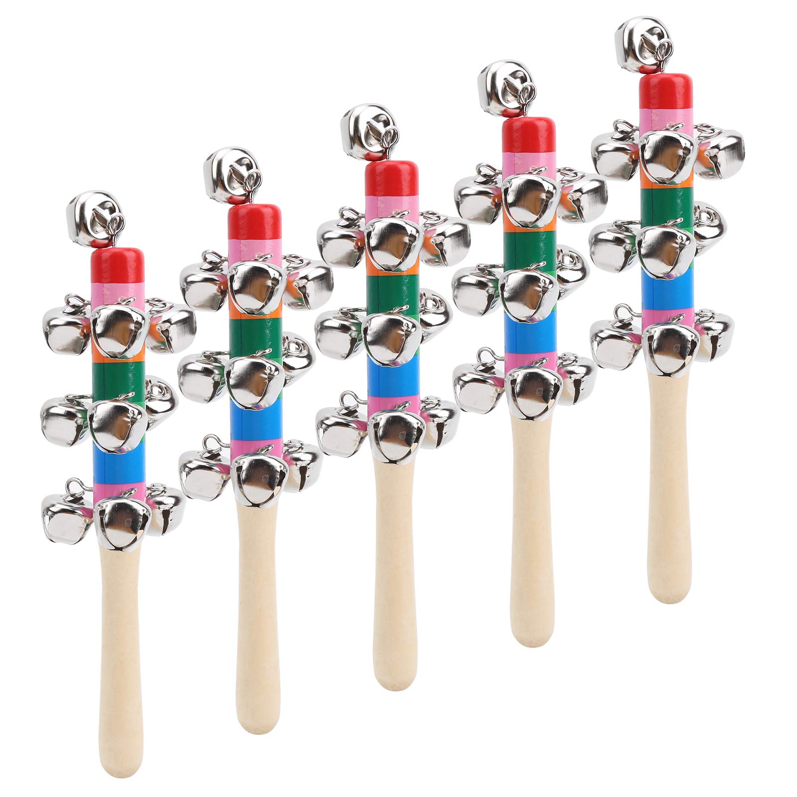 10 Jingles Handle Sleigh Bells Jingle Bells Stick Shaker With Wooden Handle For Kids Toddlers(Pack Of 5) Percussion