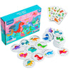Wooden Dinosaur Memory Game For Kids - 24-Piece Matching Cards & 5 Tattoo Stickers, Educational Toys For Pre-Kindergarten Early Learning