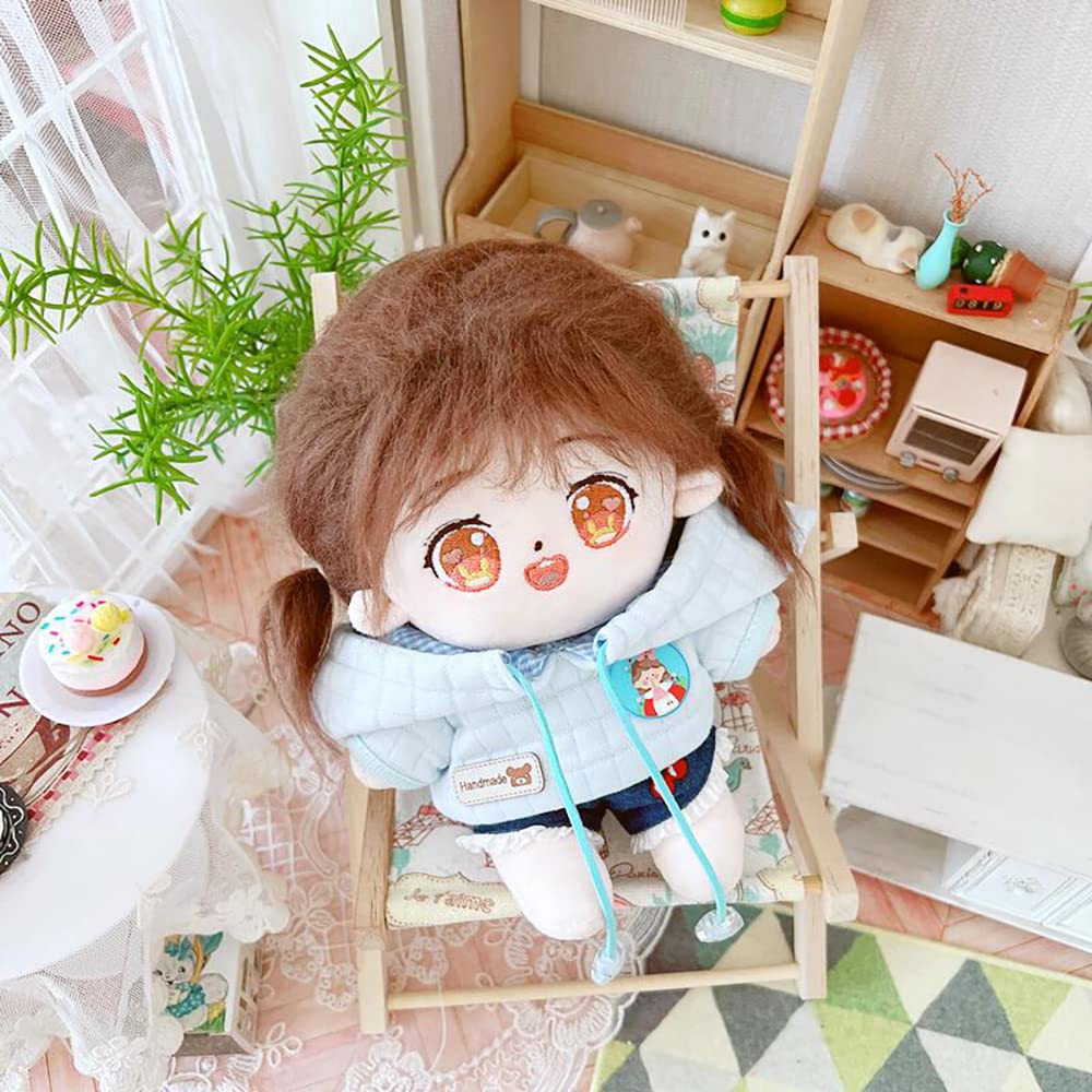 Niannyyhouse 20Cm Plushie Doll Checkered Hoodie Jeans 8In Kpop Stuffed Doll Clothing (Blue)