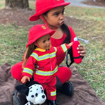 Playtime By Eimmie 18 Inch Doll Clothes - Firefighter Outfit, Matching Hat & Pet Dog Accessories Set - Outfits Fit American, Gen