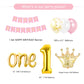 Pycalow First Birthday Decorations Girl - 1St Birthday Baby Girl Decorations Include Balloons Box, Backdrop, Crown, Banner, High