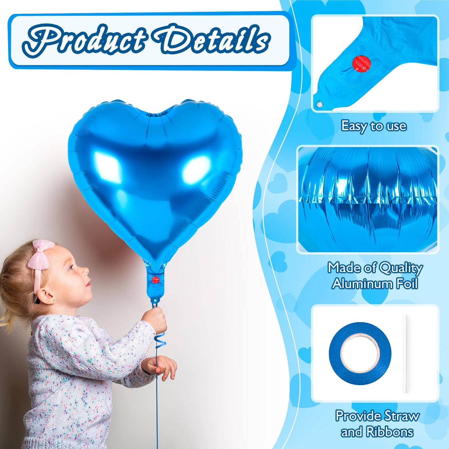 12 Pcs Heart Balloons,18 Inch Blue Heart Foil Balloons Love Balloons Valentine Balloons For Birthday Party Wedding Engagement Pa