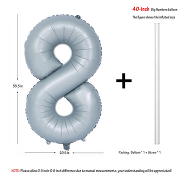 40 In Matte Gray Number Balloons Helium Foil Mylar Balloon Birthday Party Banquet Decoration 8