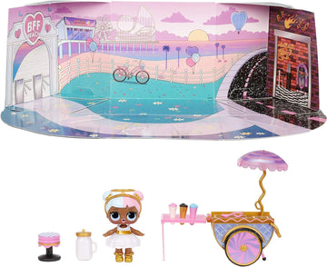 L.O.L. Surprise! LOL Surprise Furniture Sweet Boardwalk with Sugar Doll and 10+ Surprises, Doll Candy Cart Furniture Set, Access
