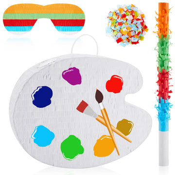 15.7 Inch Art Palette Piñata Small Paint Art Piñata With Piñata Stick Confetti Blindfold For Boys Girls Birthday Party Art Painting Party Favors Classroom Prizes Stocking Stuffers Paint Party Supplies