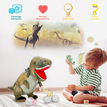 Morismos Dinosaur Stuffed Animal With Babies,23.6'' Big Mommy Stuffed Dinosaur With 3 Baby Dinosaur Stuffed Toys, 3 Dino Egg Toy