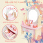 Wooden Vanity Set For Kids, Pretend Play Toddler Makeup Vanity Table Toys With 360 Rotatable Mirror, Beauty Salon Set Includes M