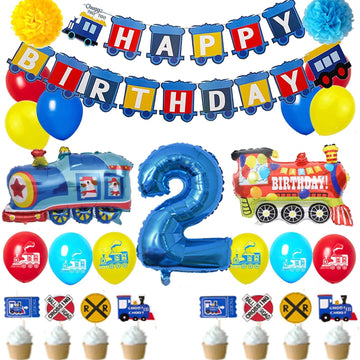 Train Birthday Party Decorations Blue Yellow Red Decorations With Railroad Balloons Garland,Train Birthday Banner,Train Balloons