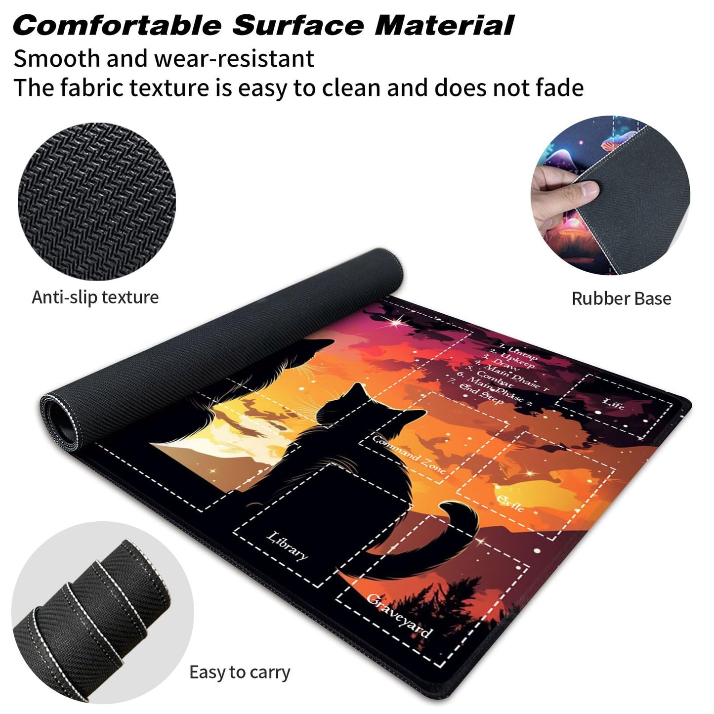 Playmat for MTG Magic Size 24x14 Inch Game Mats Tabletop Magic Play Mats enhanced Smooth Rubber Surface  Mousepad Compatible Qindaiwen for MTG RPG CCG Trading Card Game Play mats  Three Cats