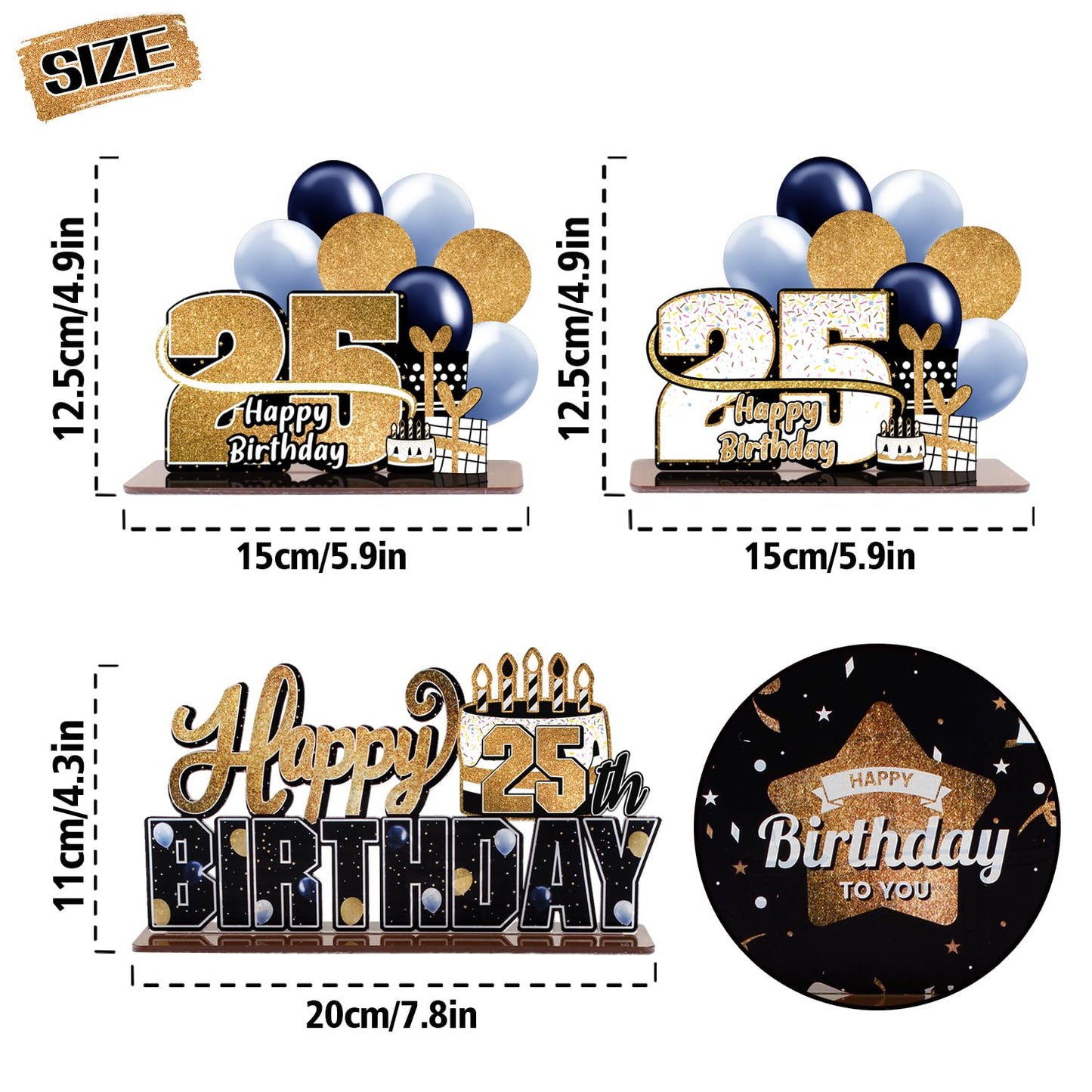 Lingteer Happy 25Th Birthday Gold Acrylic Table Topper Centerpieces Set - Cheers To 25 Years Old Birthday 25Th Bday Party Gift Decorations.