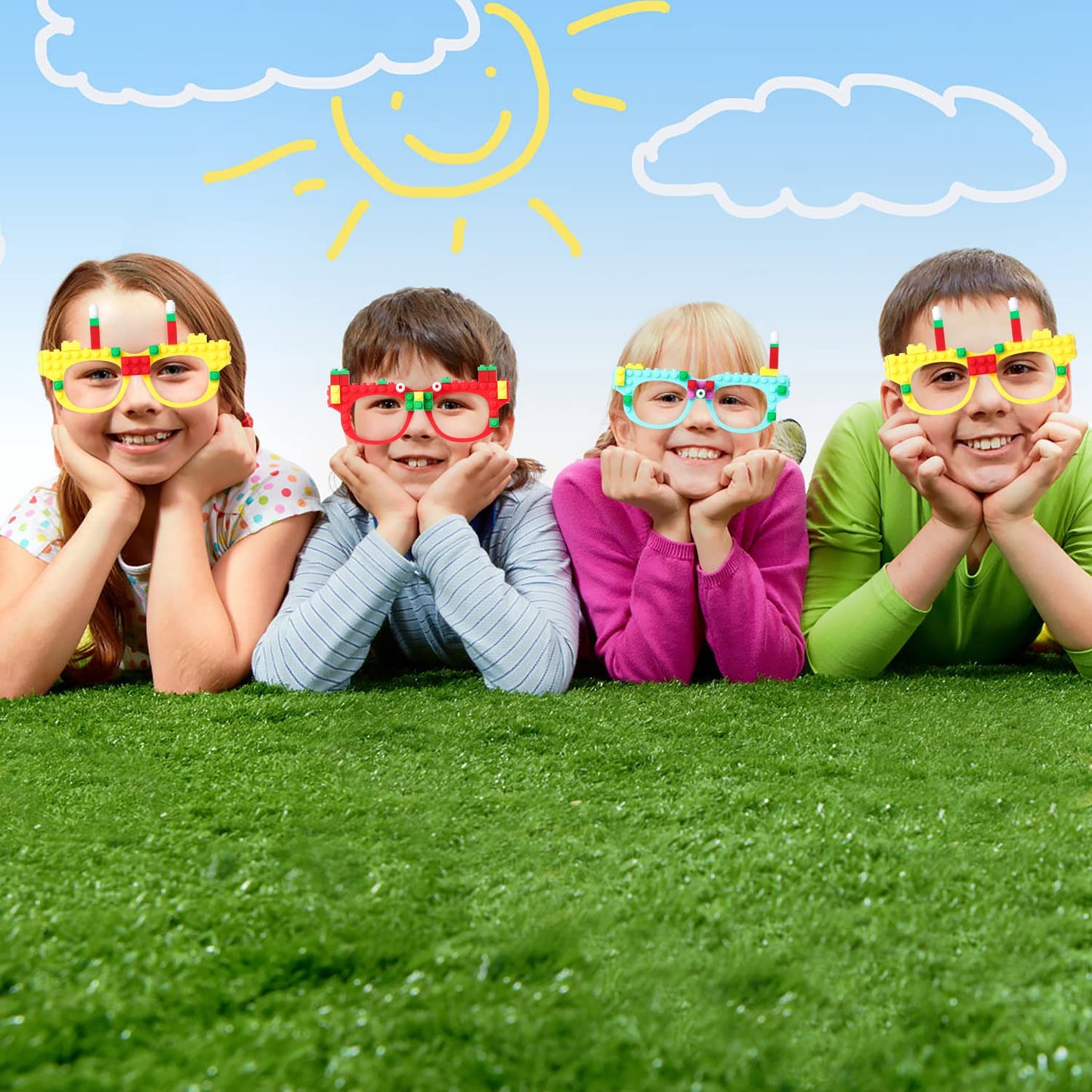 Atiloy 15 Pcs DIY Building Bricks Glasses Building Blocks Games for Kids Toddlers Building Block Birthday Party Supplies Carniva