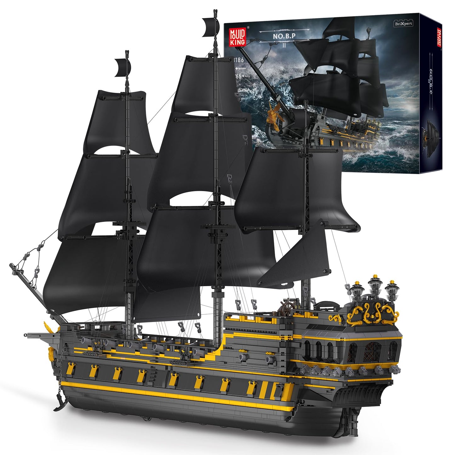 Mould King Pirate Ship Model Building Blocks Kits, Black Pearl Ship Moc Model Set To Build, Large Pirates Ship Boat Model Blocks Assembly Toy For Teens Collections (5266 Pieces)