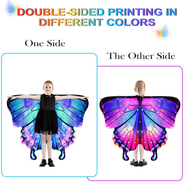 LYL. Ling Butterfly Wings For Girls  Double-Sided Fairy Wings  Kids Halloween Butterfly Costumes  3PCS Butterfly Cape Set.
