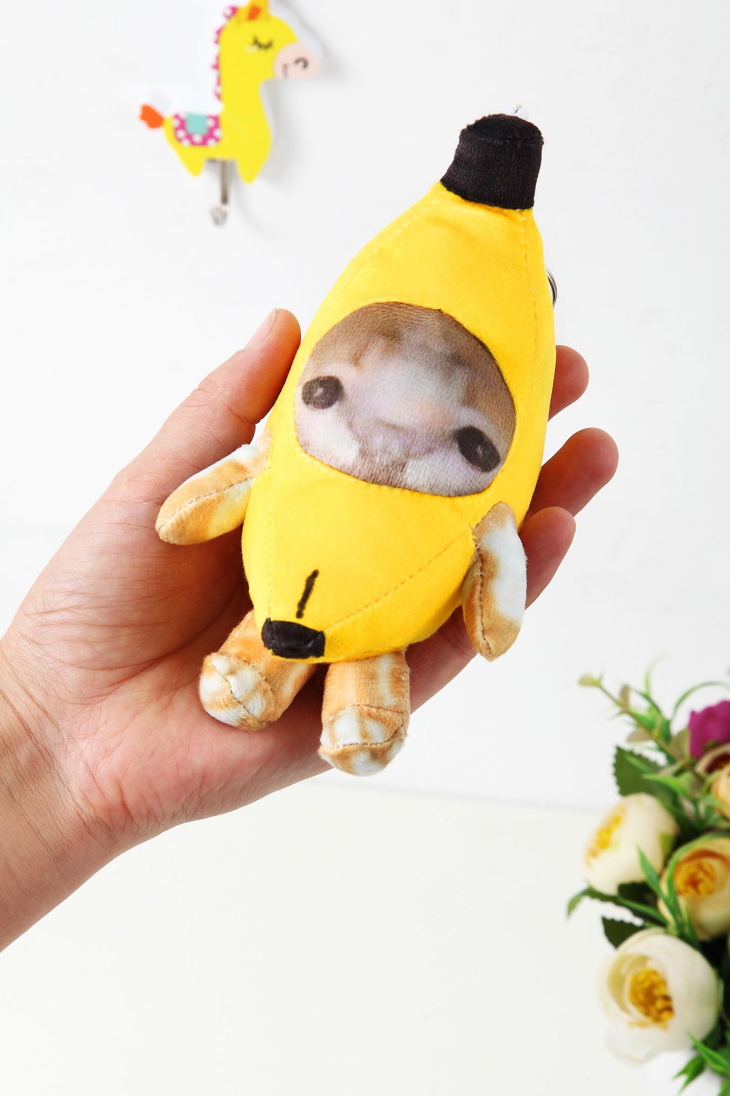 Crying Banana Cat Plush Keychain, Happy Funny Baby Sound Cat Stuffed Animal Ornaments (Happy)
