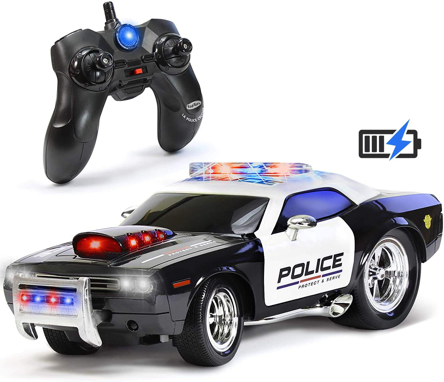 Rechargeable Police Car Remote Control Toy for Kids, Hobby Rc Cars Toys with Lights and Siren - Birthday Gift Ideas for Boy Age 