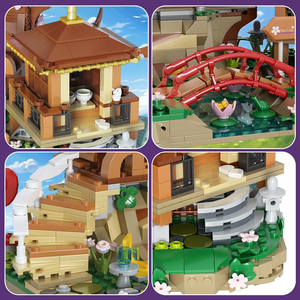Apawr Cherry Blossom Tree Building Set Flower House Bonsai Architecture Tree Model Sets For Kids, No Compatible With Lego(1388Pi