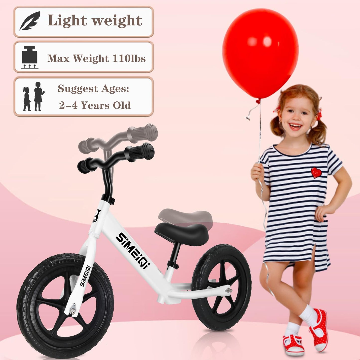 SIMEIQI 12 Balance Bike for Boys Girls 2 3 4 5 Years Old No Pedal Walking Balance Training Sports Bicycle for Kids Toddlers