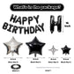 Happy Birthday Balloons Banner, Black Happy Birthday Foil Balloons 16 Inch Mylar Foil Letter Balloons With 8 Pcs Black Silver St