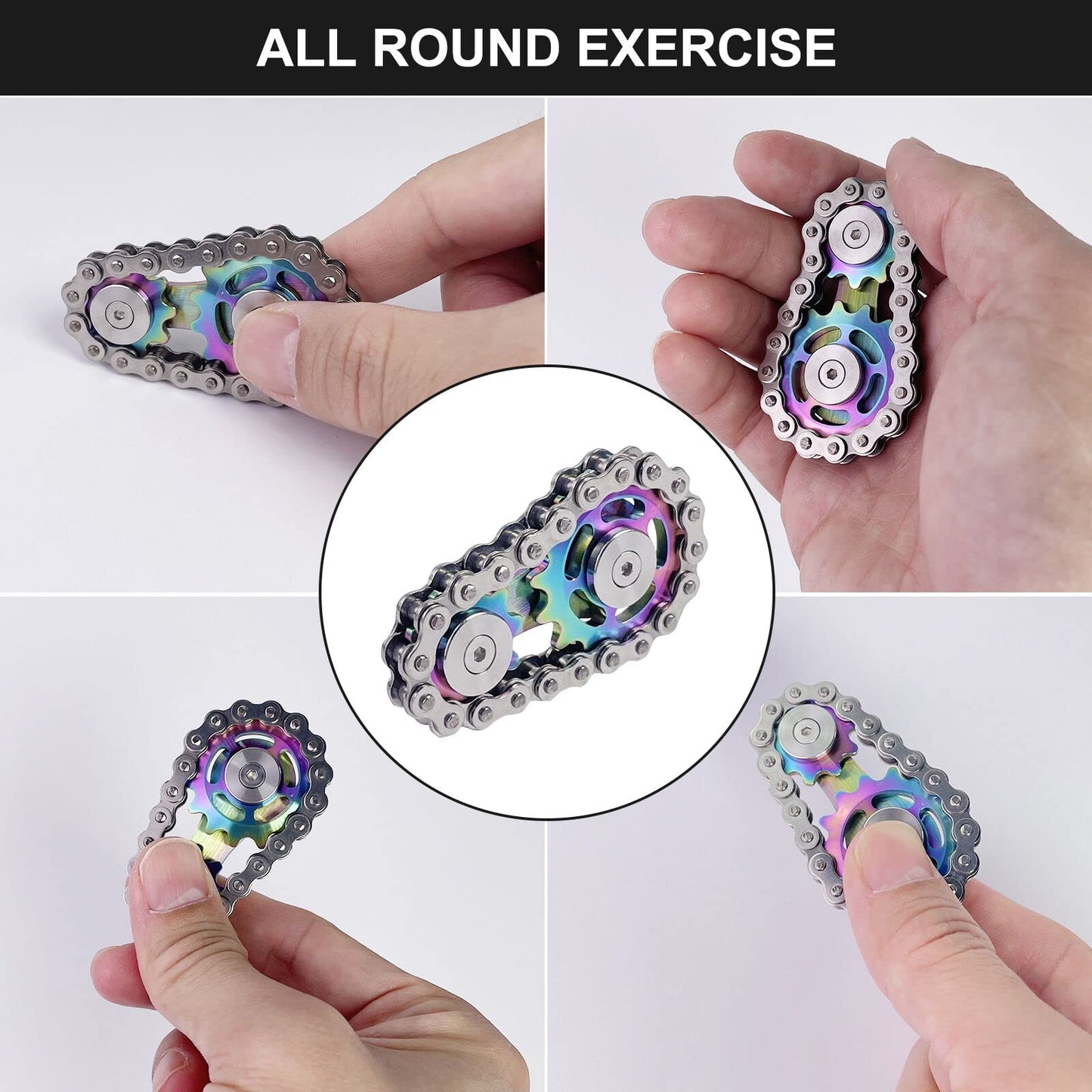Bike Chain Gear Fidget Spinner  Metal Sprocket Chain Fidget Toy  Stress Anxiety Relief Fidget Toy  Stainless Steel Durable Mechanics W/Smooth Bearings EDC Novelty Toy (Colorful)