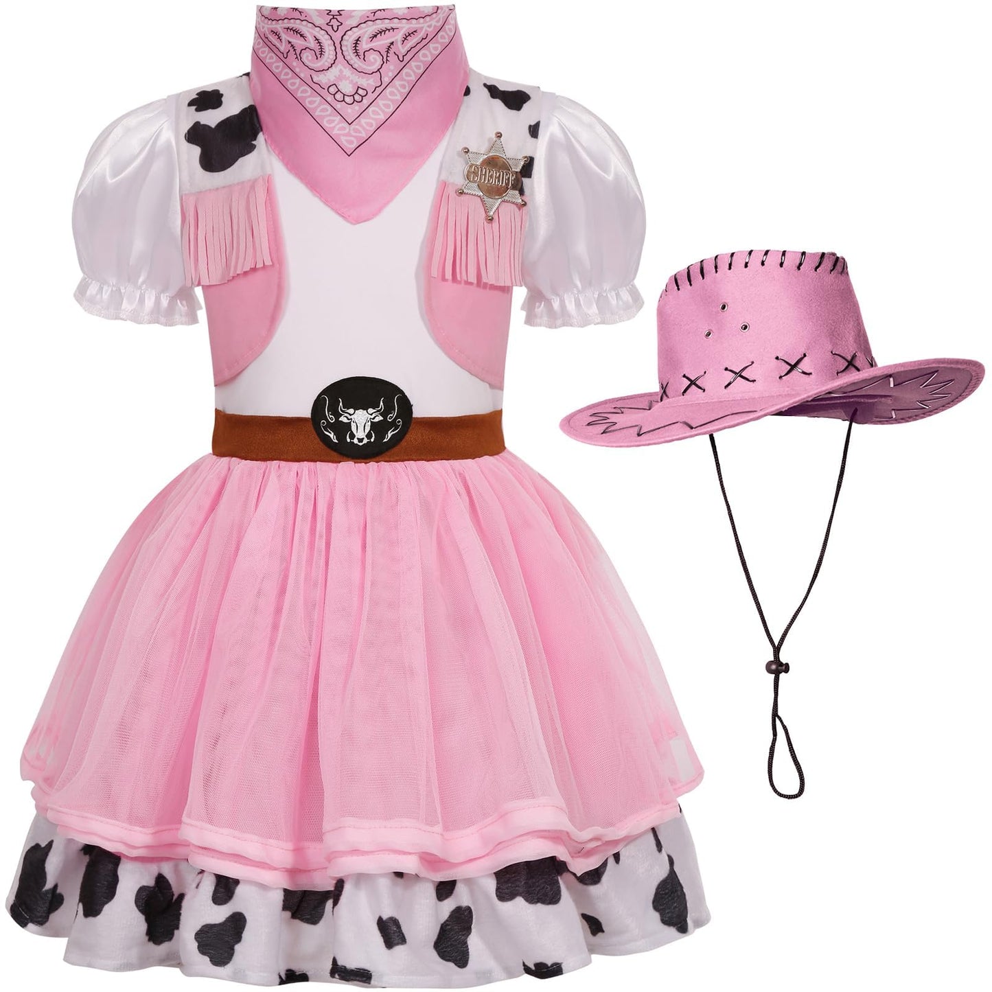 Costumerry Cowgirl Costume For Girls With Cow Girl Hat Toddler Halloween Costume Party Dress Up (9-10 Years)
