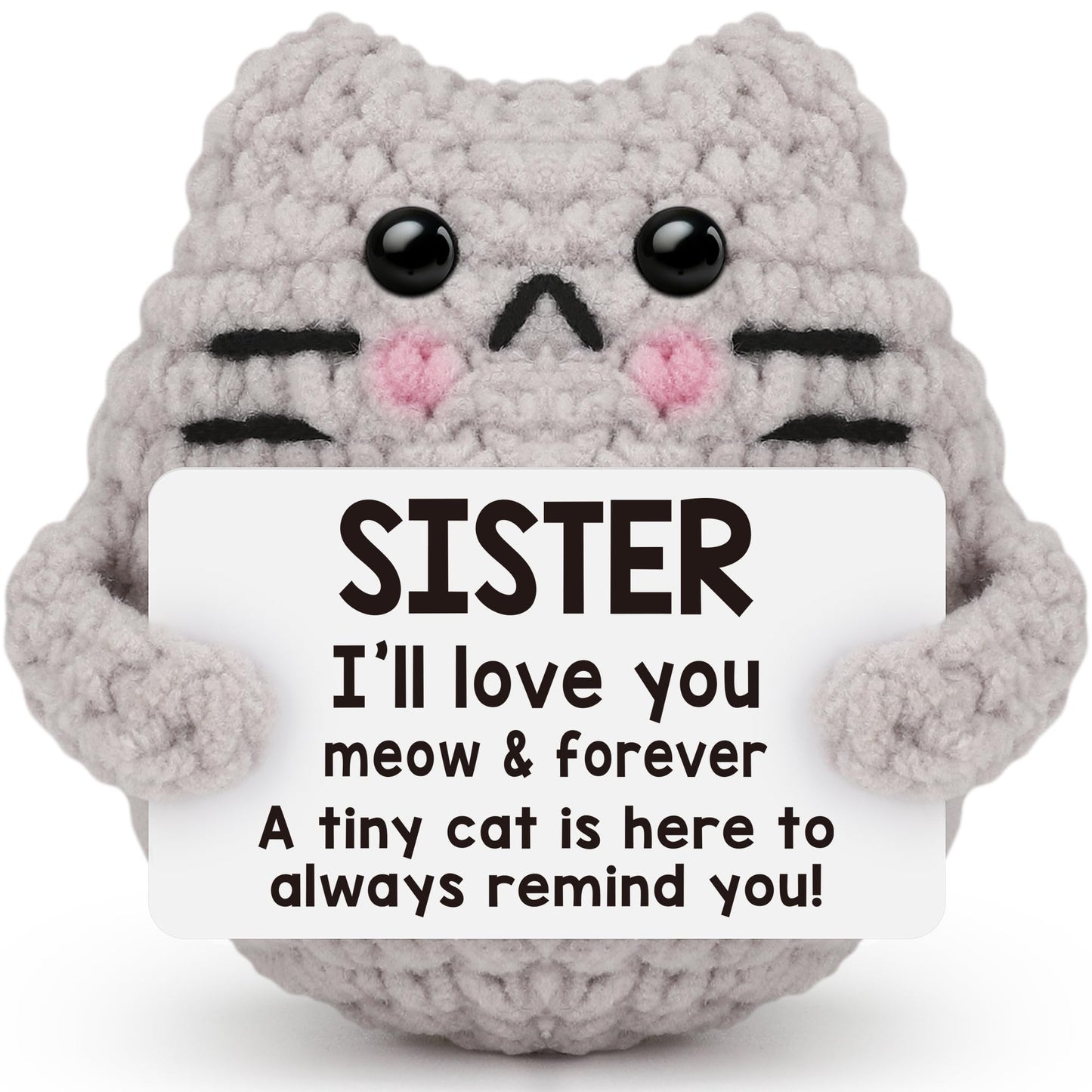 Tgifglonyi Positive Crochet Cat Emotional Inspirational Support Birthday Gifts For Sister,Handmade Knitted Cat For Women Coworke