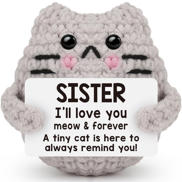 Tgifglonyi Positive Crochet Cat Emotional Inspirational Support Birthday Gifts For Sister,Handmade Knitted Cat For Women Coworke