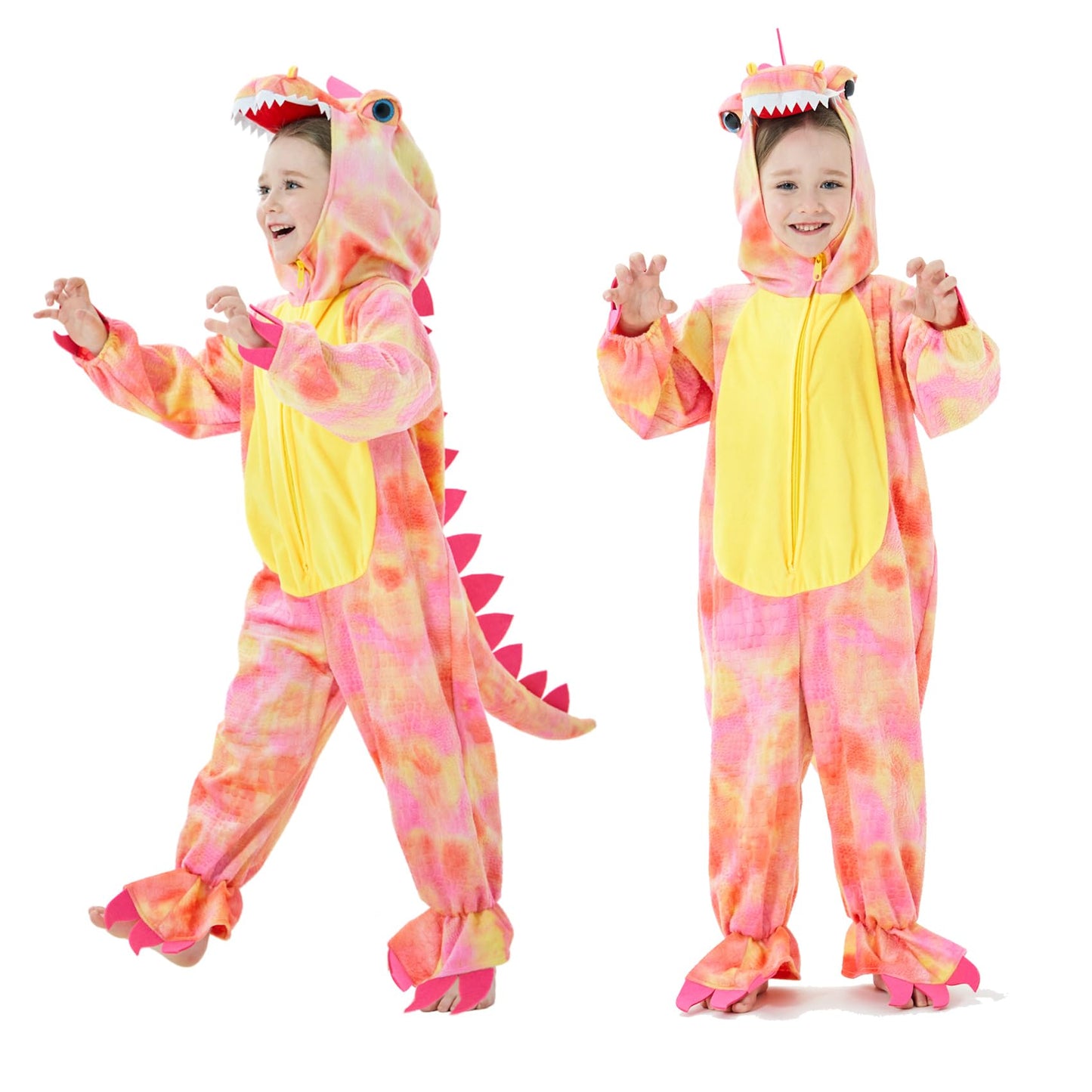 Dearsun Child'S T-Rex Dinosaur Costume Dinosaur Costume For Kids Fancy Dress Costume Hooded Romper Jumpsuit (S/100, Pink)