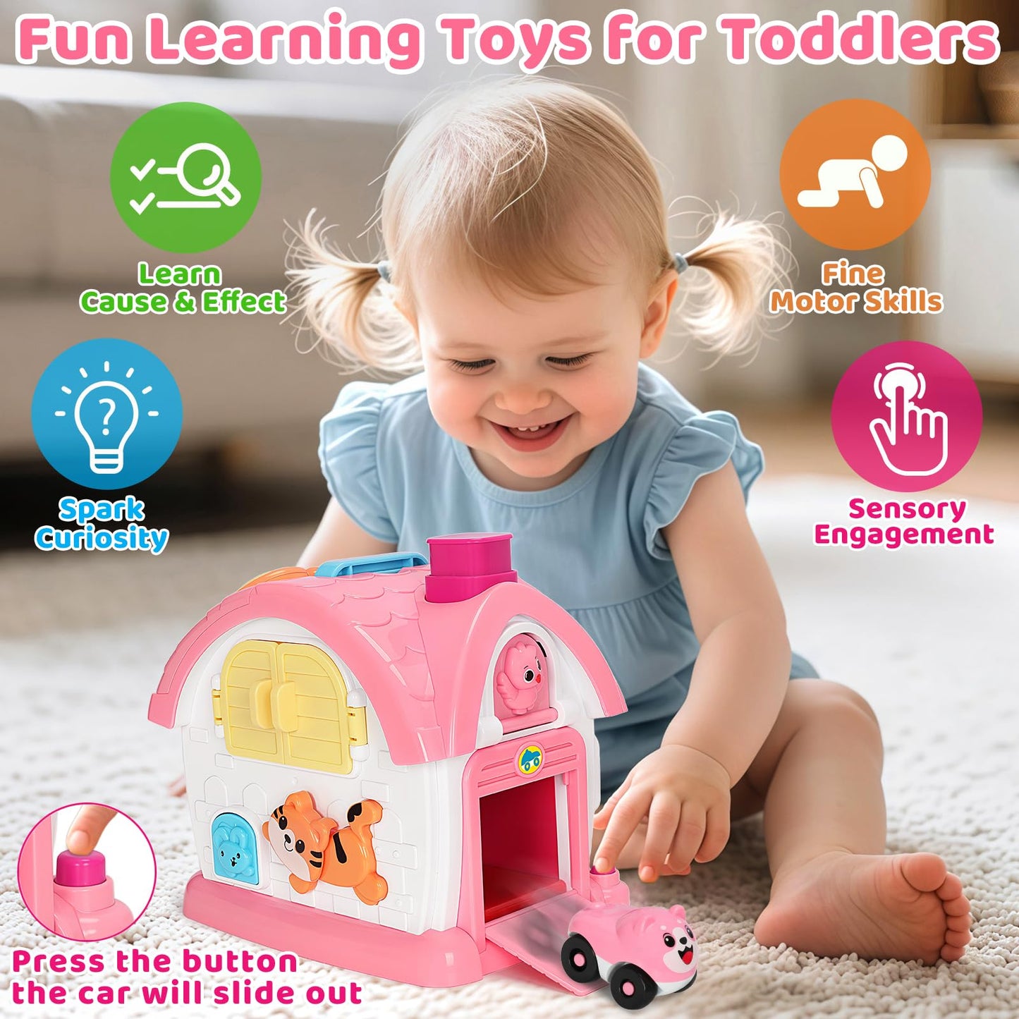 Hodurgyi Montessori Toys for 1 Year Old Girls, Bilingual Musical Learning House, Plastic, Educational Gift for 6-24 Months