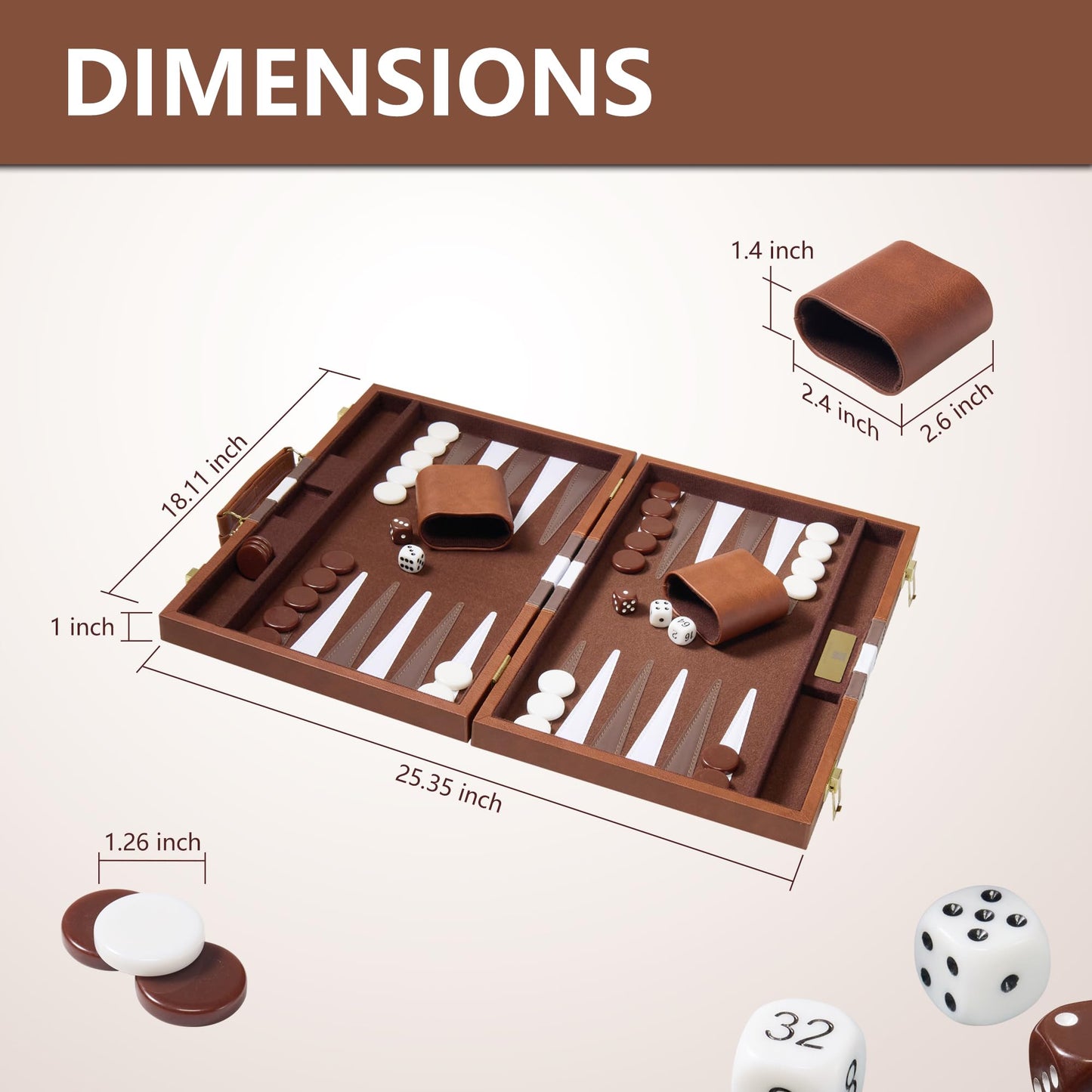 Backgn Sets for mature-themeds - 15 inch Classic Board Games with enhanced Leather Case - Travel Backgn Strategy Game Set for 2 Players - Portable Brown Backgn Set - Gift for Men