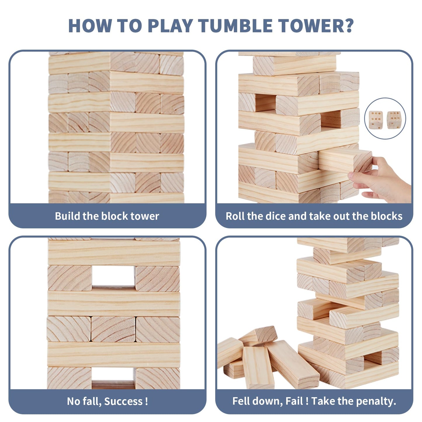 Megwoz Giant Tumble Tower Game - 60 Blocks New Zealand Pine Wooden Stacking Blocks for Kids & mature-themeds  Over 5FT Tall Indoor/Outdoor Family Games  Birthday Party Games Unique Gifts for for All Ages