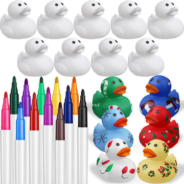 Jerify 24 Pcs 2 Inch White Blank Rubber Ducks Creative Rubber Ducks With Pens Of 12 Colors For Pool Bathtub Float Cute Valentine'S Day Diy Birthday Gifts Baby Party Favors For Kids