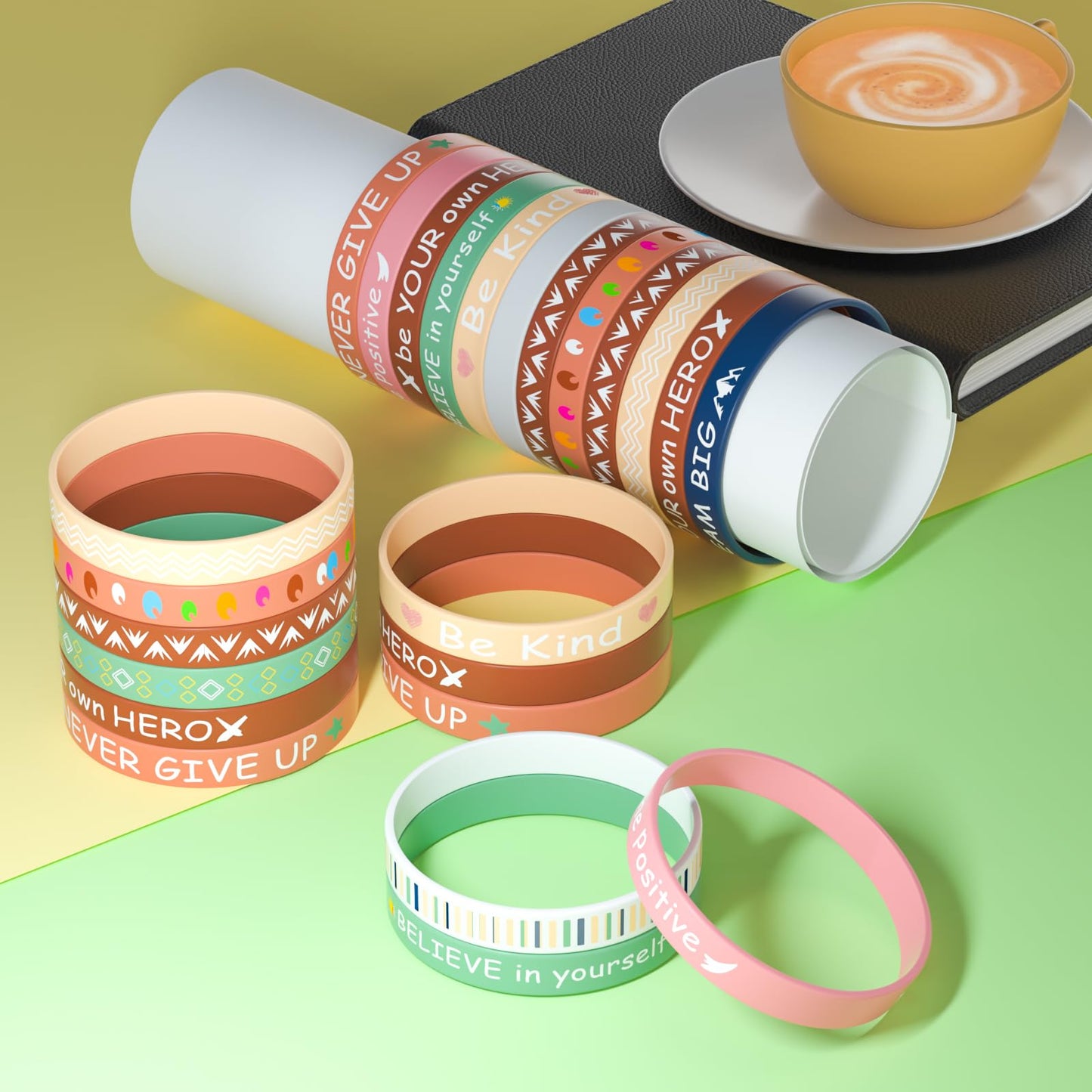 Morcheiong 60 Pieces Motivational Rubber Wristbands Inspirational Quote Silicone Bands Unisex Style- 12 Designs
