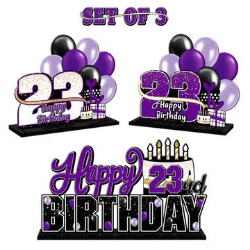 Lingteer Happy 23Rd Birthday Purple Acrylic Table Topper Centerpieces Set - Cheers To 23 Years Old Birthday 23Rd Bday Party Gift Decorations.