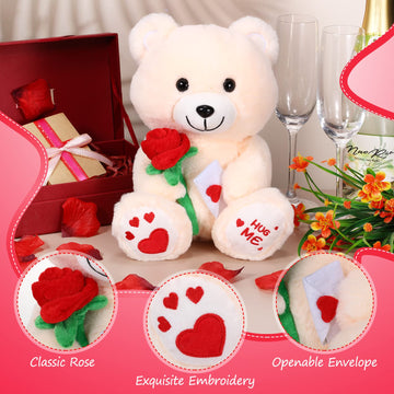 Chalyna 10 Inches Toy With Rose Plush Stuffed Animal Plush Valentine'S Day Bear Toy Plush Puppy Dog With Heart Rose For Girlfrie