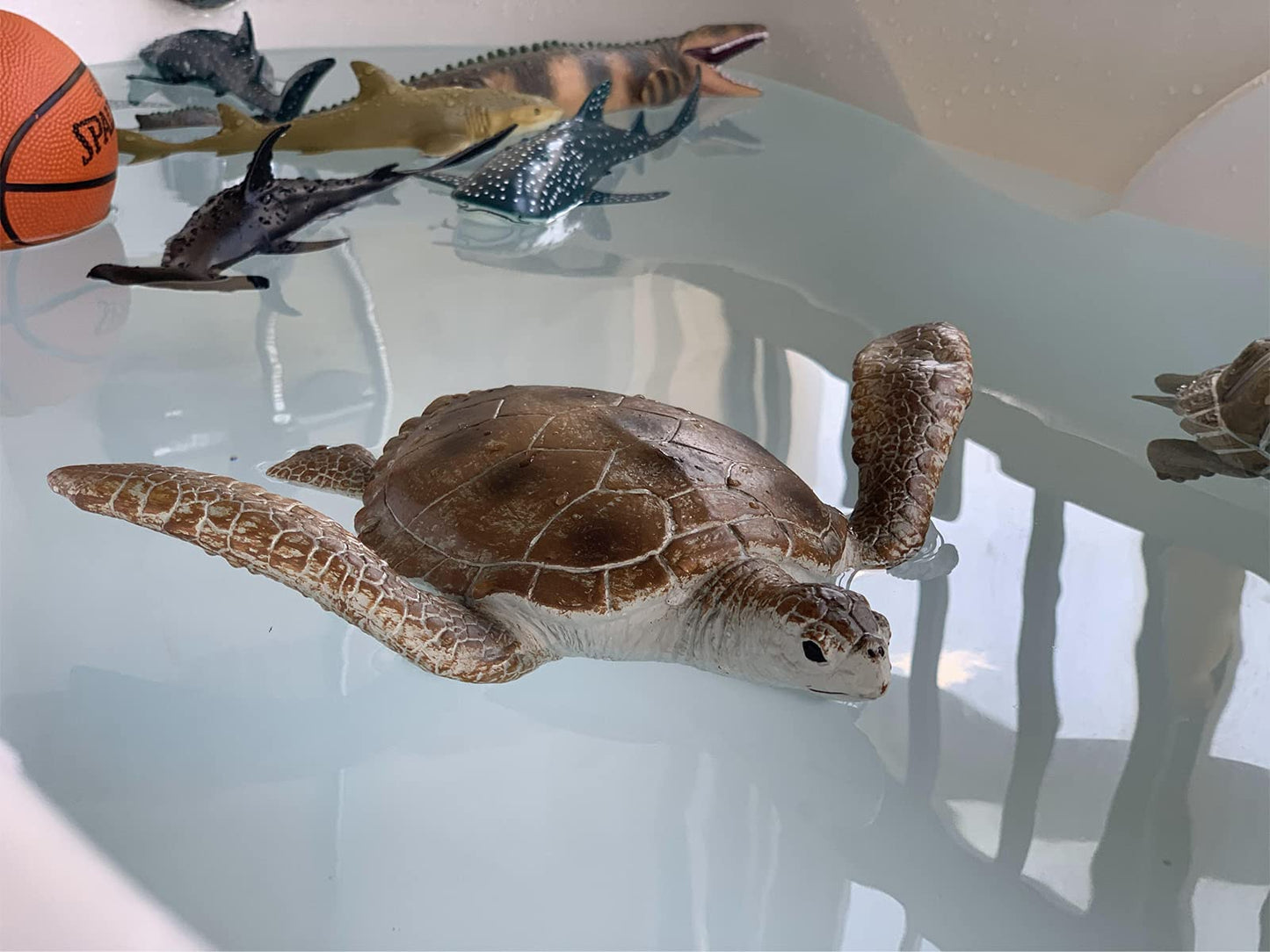 Gemini&Genius Sea Turtle Toys Sea Animal Action Figure, Sea Turtle Plastic Toy, Great For Kids Bath Toys, Swimming Toys, Beach Toys And Perfect Cake Coppers, Garden Decor (10 Inches)