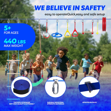 Dollate Ninja Warrior Obstacle Course For Kids - 55Ft, Outdoor Obstacle Course 13 Accessories, Swings, Monkey Bars, Arm Trainers