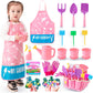Joi Mew Kids Pink Gardening Tools Set, Garden Toys W/Metal Rake, Shovel, Trowel, Watering Can, Gloves, Tote Bag, Plant Pots, Diy