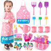 Joi Mew Kids Pink Gardening Tools Set, Garden Toys W/Metal Rake, Shovel, Trowel, Watering Can, Gloves, Tote Bag, Plant Pots, Diy