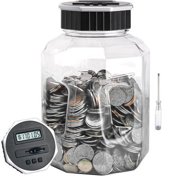 X-Large Piggy Bank For Adults Kids, Vcertcpl Digital Coin Counting Bank With Lcd Counter, 2.4L Capacity, Great Coin Counter Bank Money Counting Jar With Total Amount Displayed (Silver, X-Large)