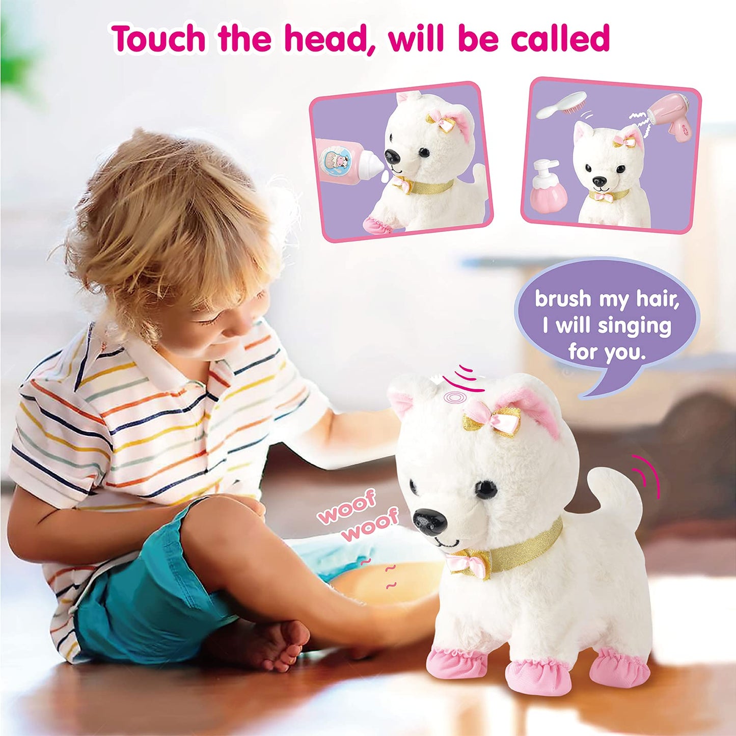 Electronic Walking Plush Dog Toy with Remote Control Leash  Realistic Interactive Puppy Pet Dog  Walking  Barking  Wagging Tail & Nod Head  Includes Puppy Accessories  Gifts for 3-6 Year Boys Girls