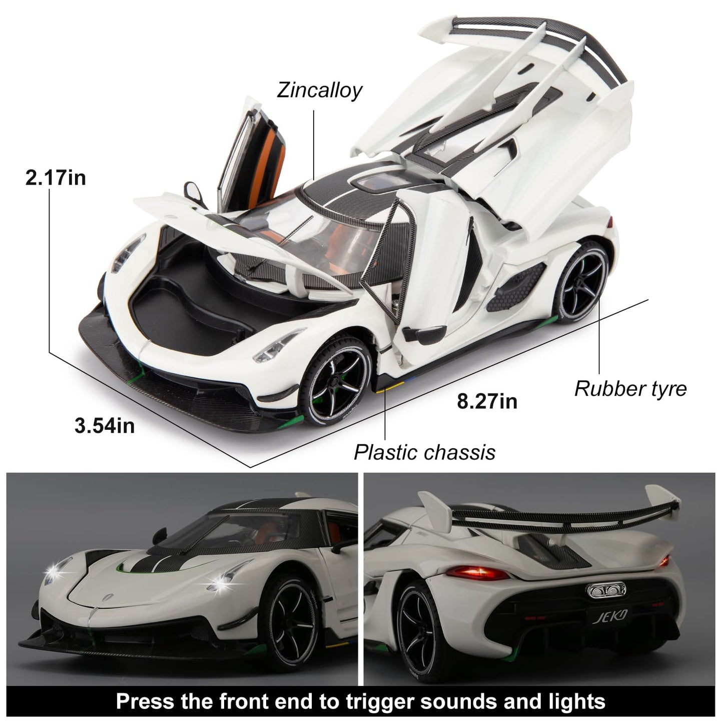 BDTCTK Compatible for 1:24 Koenigsegg Jesko Car Model, Diecast Collectible Pull Back Model Car with Sound and Light, Toy Gift Ve
