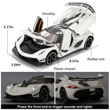 BDTCTK Compatible for 1:24 Koenigsegg Jesko Car Model, Diecast Collectible Pull Back Model Car with Sound and Light, Toy Gift Ve
