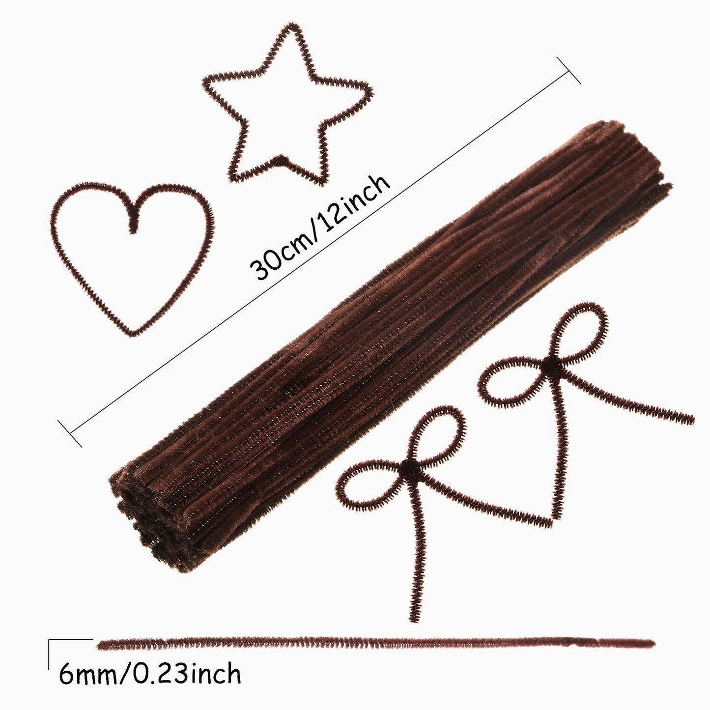 EBOOT 100 Pieces Pipe Cleaners Chenille Stem for Arts and Crafts, 6 x 300 mm (Brown)